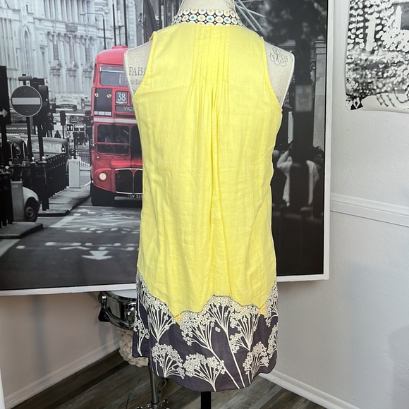 Ryu Boho Yellow Shift Above Knee Sleeveless Cotton Mini Dress hand-Embroidered - Picture 3 of 15